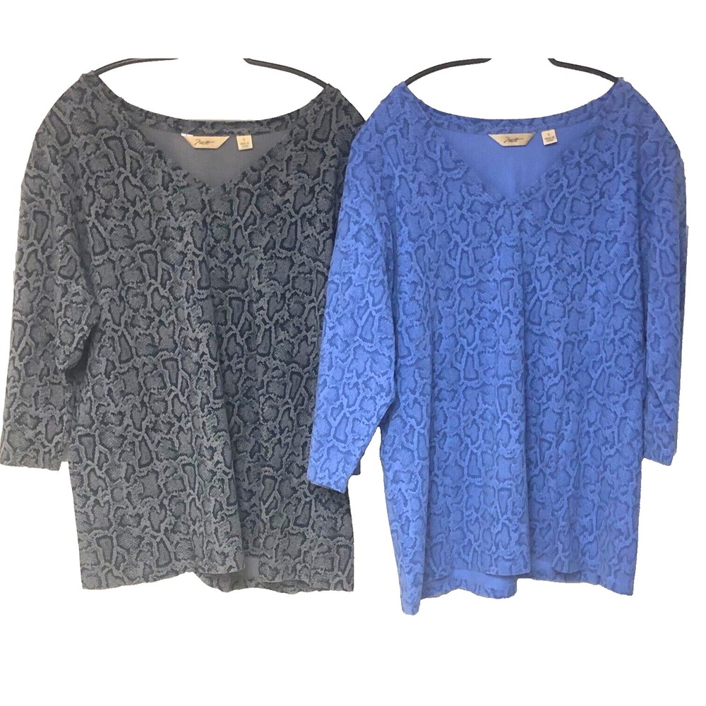 Lot of 2 Motto Womens S‎ M Snake Print Tunic Top 38 Bust Purple Gray V Neck 3/4